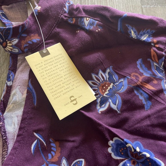 Stetson Womens Purple Floral Long Sleeve Blouse Top Keyhole - Picture 4 of 8